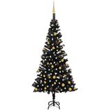 vidaXL Kunstkerstboom met verlichting en kerstballen 150 cm PVC zwart