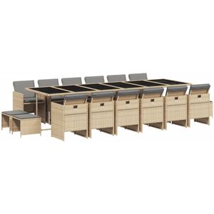 vidaXL 17-delige Tuinset met kussens poly rattan gemengd beige