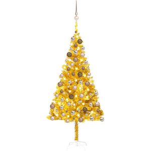 vidaXL Kunstkerstboom met verlichting en kerstballen 180 cm PET goud