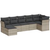 vidaXL 7-delige Loungeset met kussens poly rattan lichtgrijs