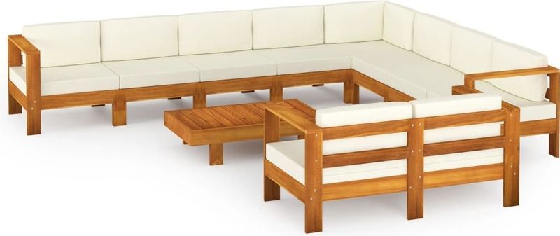 vidaXL 10-delige Loungeset met crèmewitte kussens acaciahout