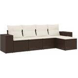 vidaXL 5-delige Loungeset met kussens poly rattan bruin