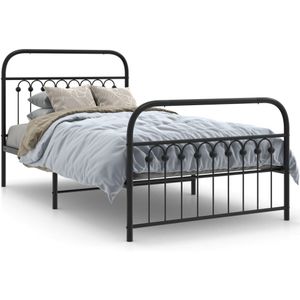 vidaXL Bedframe met hoofd- en voeteneinde metaal zwart 100x190 cm