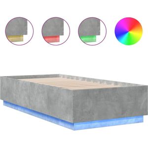 vidaXL Bedframe met LED-verlichting bewerkt hout betongrijs 90x200 cm