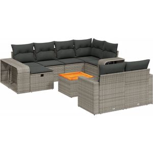 vidaXL 11-delige Loungeset met kussens poly rattan grijs