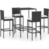 vidaXL 5-delige Tuinbarset met kussens poly rattan zwart