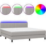 vidaXL Boxspring met matras en LED stof lichtgrijs 180x200 cm