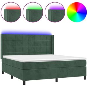 vidaXL Boxspring met matras en LED fluweel donkergroen 180x200 cm