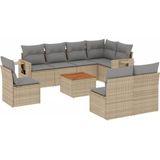 vidaXL 9-delige Loungeset met kussens poly rattan beige