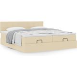 vidaXL Ottoman bed met matrassen 200x200cm stof crèmekleurig