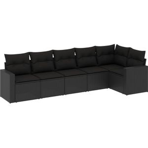 vidaXL 6-delige Loungeset met kussens poly rattan zwart