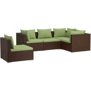 VidaXL 5-delige Loungeset met Kussens - Poly Rattan Bruin