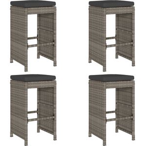 vidaXL Tuinbarkrukken met kussens 4 st poly rattan grijs