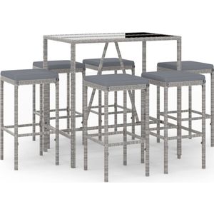 vidaXL 7-delige Tuinbarset met kussens poly rattan grijs