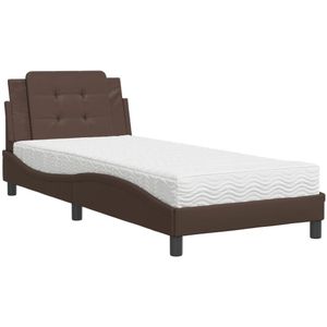 vidaXL Bed met matras kunstleer bruin 90x190 cm