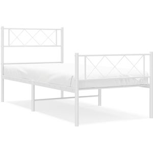 vidaXL Bedframe met hoofd- en voeteneinde metaal wit 100x200 cm