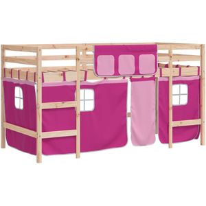 vidaXL-Kinderhoogslaper-met-gordijnen-90x200-cm-grenenhout-roze