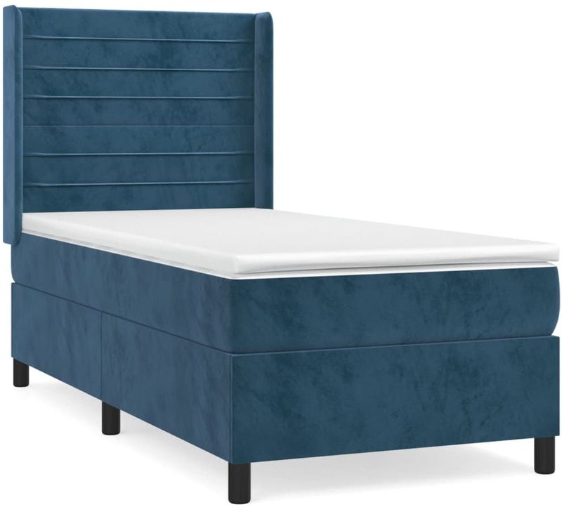 vidaXL Boxspring met matras fluweel donkerblauw 90x190 cm