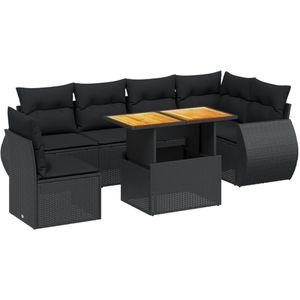 vidaXL - 7-delige - Loungeset - met - kussens - poly - rattan - zwart