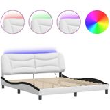 vidaXL Bedframe met LED-verlichting kunstleer wit en zwart 180x200 cm