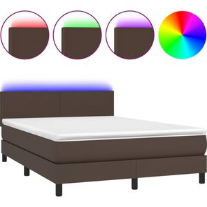 vidaXL Boxspring met matras en LED kunstleer bruin 140x200 cm