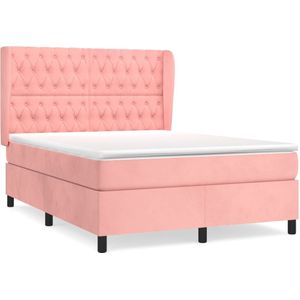 vidaXL Boxspring met matras fluweel roze 140x190 cm