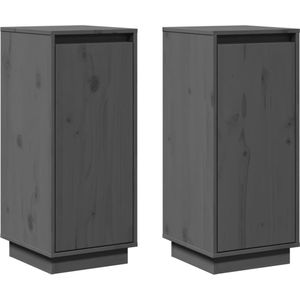 vidaXL Dressoirs 2 st 31,5x34x75 cm massief grenenhout grijs