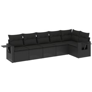 vidaXL 6-delige Loungeset met kussens poly rattan zwart