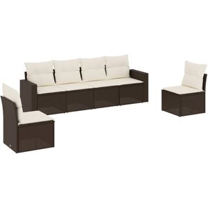 vidaXL 6-delige Loungeset met kussens poly rattan bruin