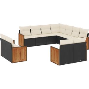 vidaXL - 11-delige - Loungeset - met - kussens - poly - rattan - zwart