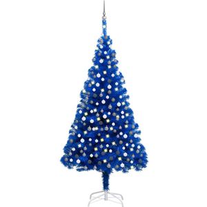 vidaXL Kunstkerstboom met verlichting en kerstballen 210 cm PVC blauw