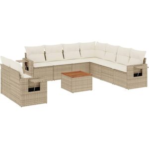 vidaXL 10-delige Loungeset met kussens poly rattan beige