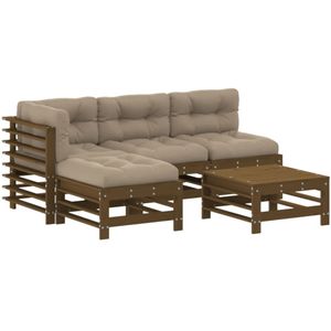 vidaXL 5-delige Loungeset met kussens massief hout honingbruin