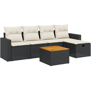 vidaXL 6-delige Loungeset met kussens poly rattan zwart