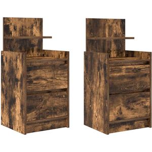 vidaXL - Nachtkastjes - met - 2 - lades - 2 - st - 38x34x80 - cm - gerookt - eikenkleurig