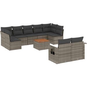 vidaXL 10-delige Loungeset met kussens poly rattan grijs