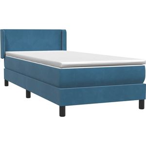 vidaXL Boxspring met matras fluweel donkerblauw 90x220 cm