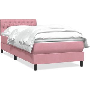 vidaXL Boxspring met matras fluweel roze 80x220 cm