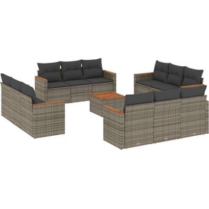 vidaXL 13-delige Loungeset met kussens poly rattan grijs