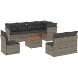 vidaXL - 9-delige - Loungeset - met - kussens - poly - rattan - grijs