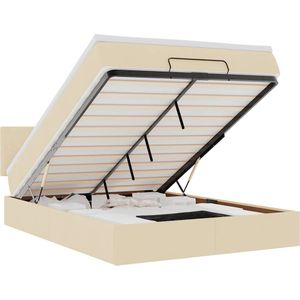 vidaXL Bed poef met matras en LED's stof 140x190 cm crème