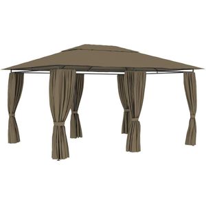 vidaXL - Tuinpaviljoen - met - gordijnen - 180 - g/m² - 4x3 - m - taupe