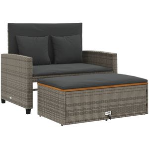 vidaXL - Tuinbank - 2-zits - met - kussens - poly - rattan - en - acaciahout - grijs