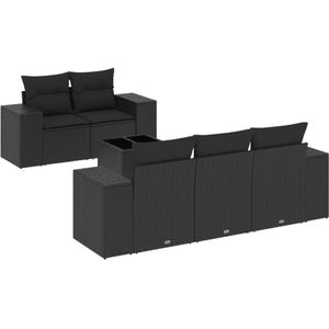 vidaXL - 6-delige - Loungeset - met - kussens - poly - rattan - zwart