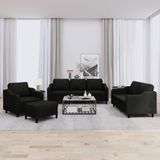 vidaXL 4-delige loungeset met kussens stof zwart