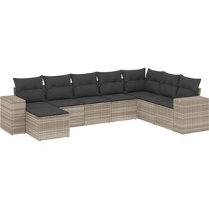 vidaXL 8-delige Loungeset met kussens poly rattan lichtgrijs