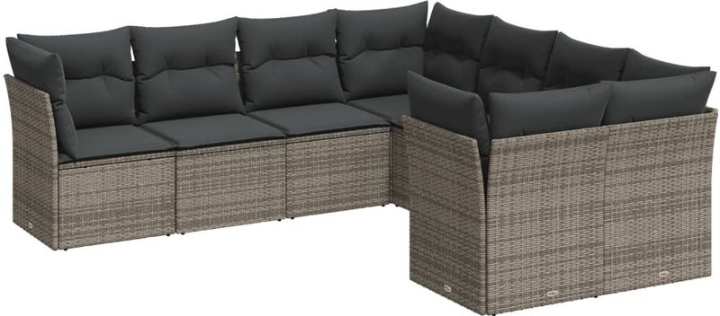 vidaXL 8-delige Loungeset met kussens poly rattan grijs