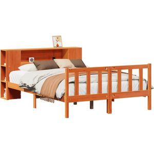 vidaXL - Bed - met - boekenkast - zonder - matras - grenenhout - wasbruinx200 - cm