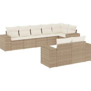 vidaXL 8-delige Loungeset met kussens poly rattan beige