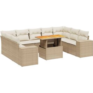 vidaXL 10-delige Loungeset met kussens poly rattan beige
